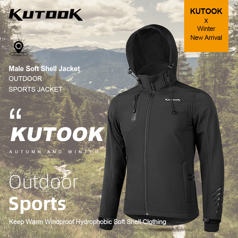 Windproof Jacket Softshell - KUTOOK Men's Hiking Jacket Fleece Softshell