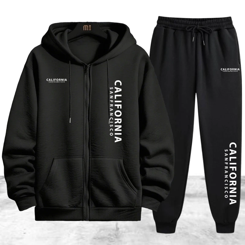 Winter Clothing Outdoor - Tracksuit Men's Printing Casual Zip Hooded