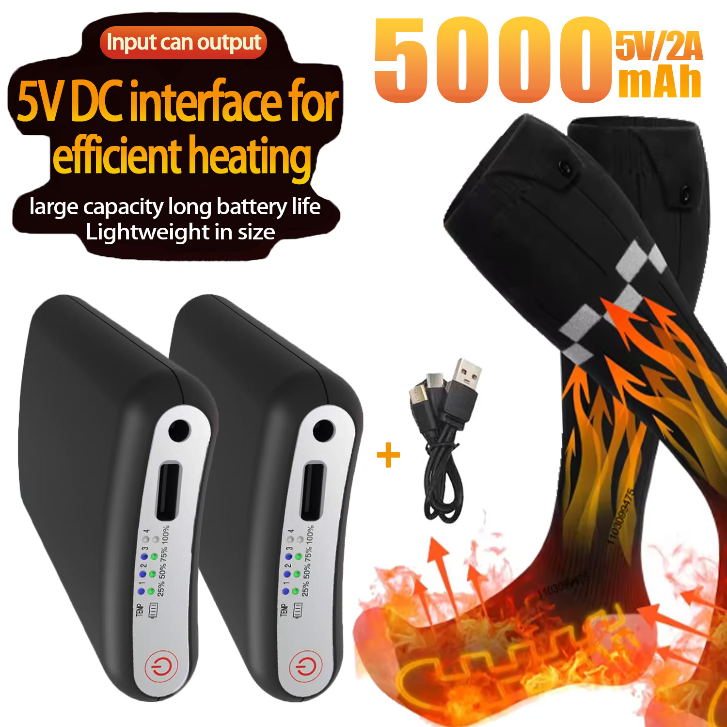 Heated Insole Rechargeable - Durable 5000mAh 5V Battery APP Control