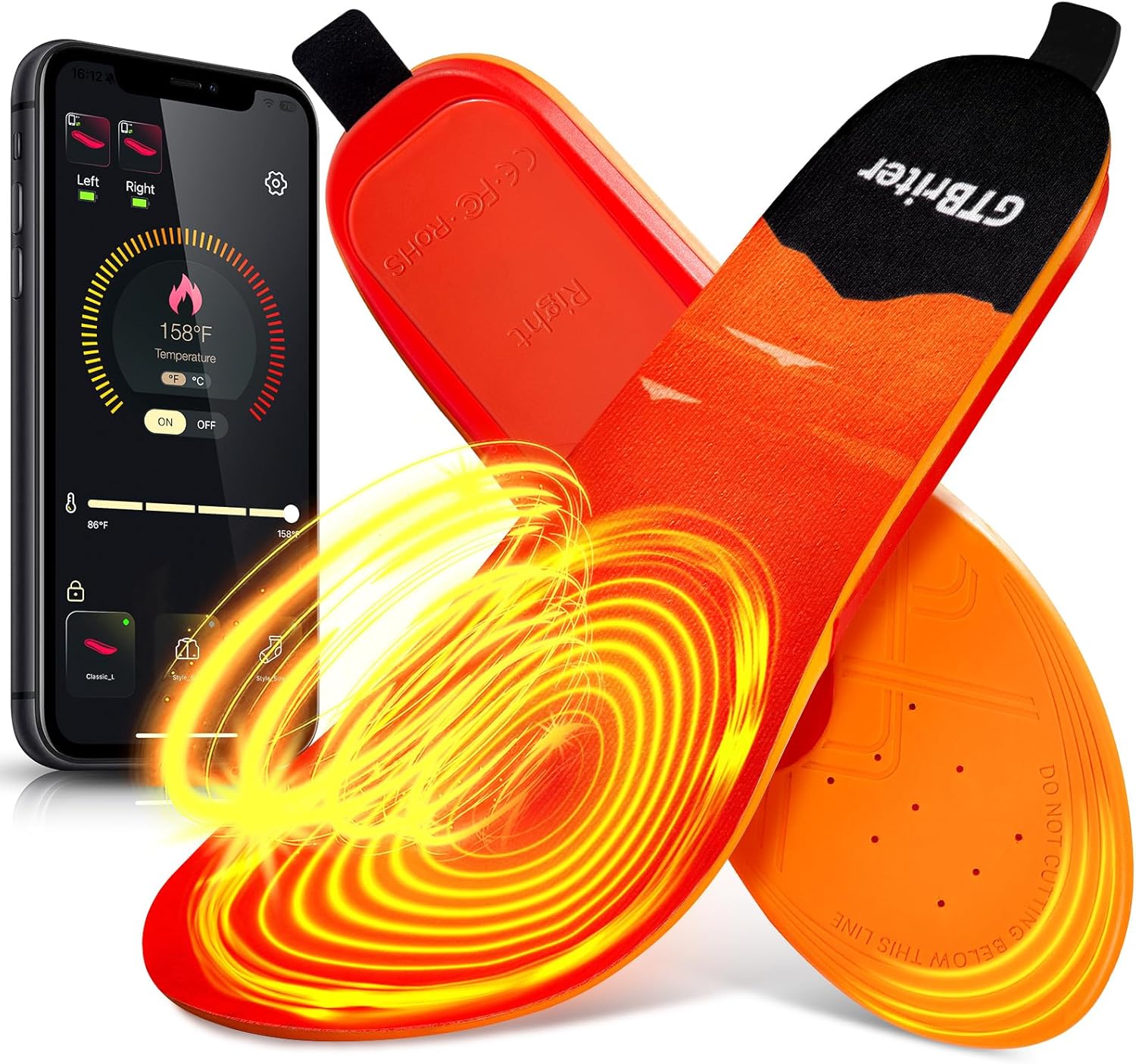 Heated Insole Rechargeable - 5000mAh Recharge le Detach le Battery