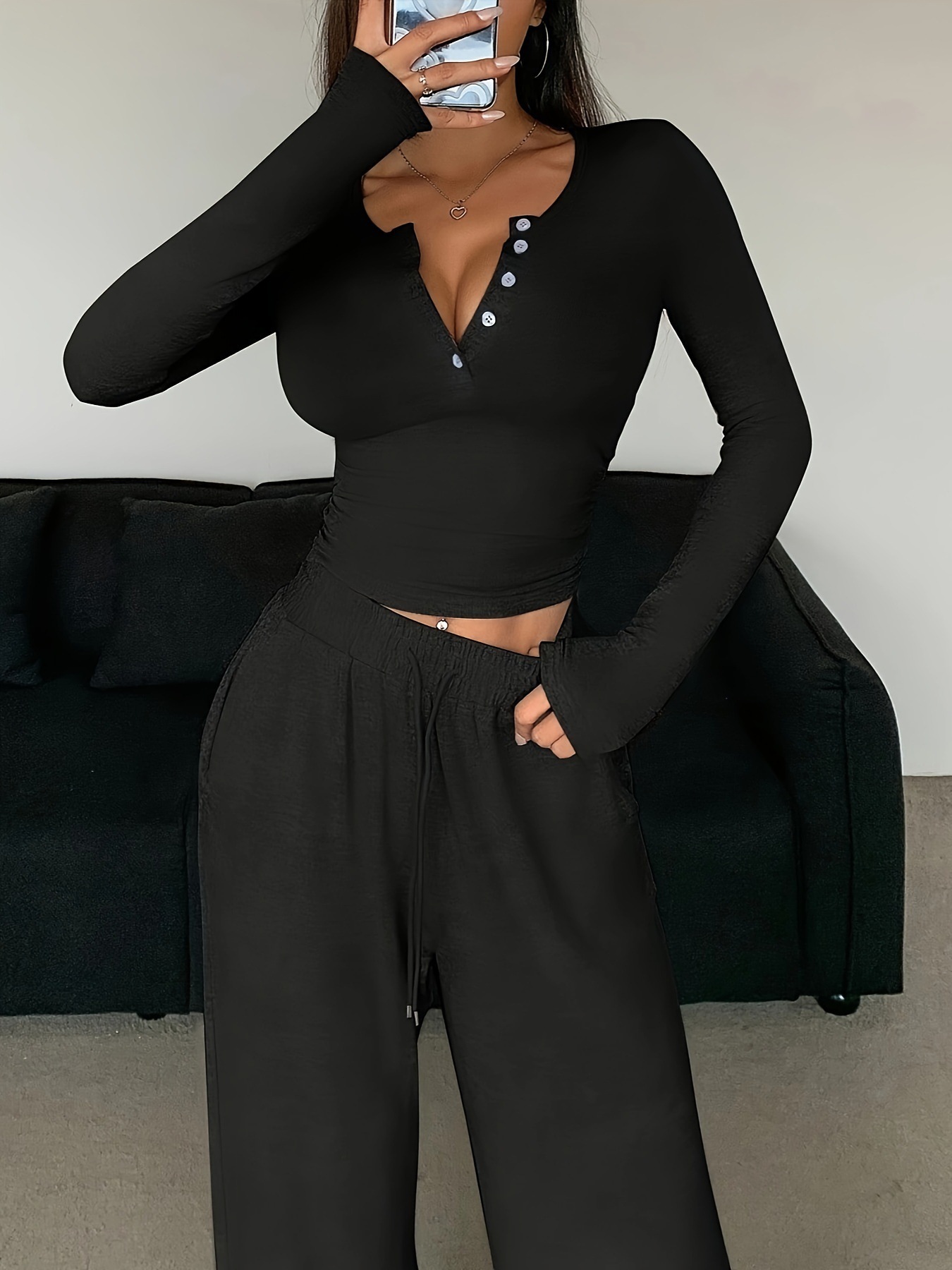 Solid Color Pant Sets Autumn W - Winter Clothing Factory Outlet ulasan dan harga